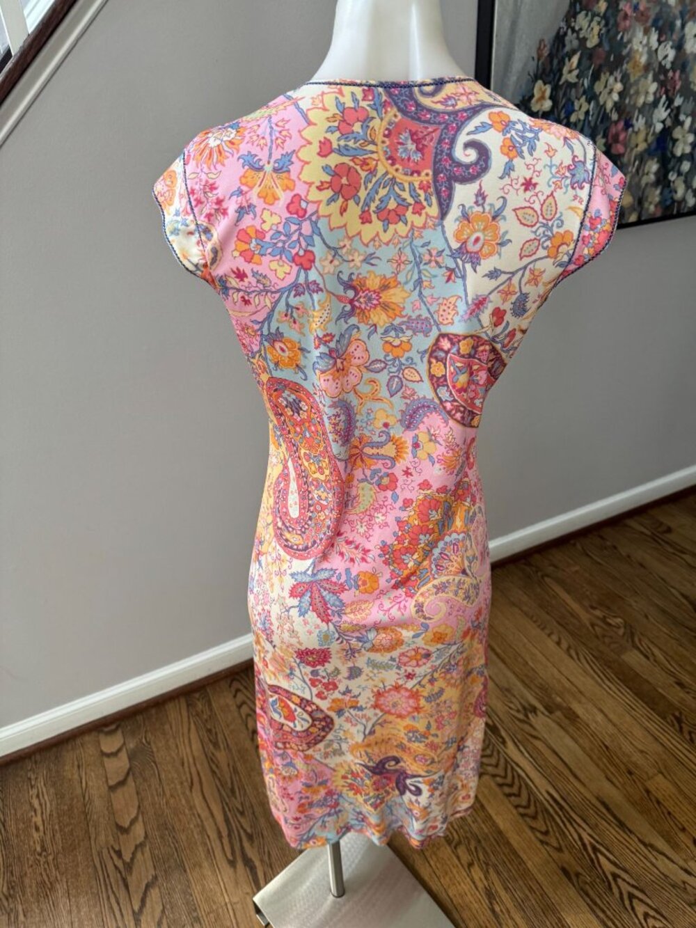 ETRO Y2K floral print babydoll v neck midi dress pink paisley size 44 / 8 - Picture 3 of 3
